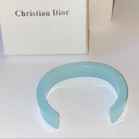 RARE Dior Tiffany Blue & Austrian Crystals Logo Cuff Bracelet with Box - Picture 3 of 3
